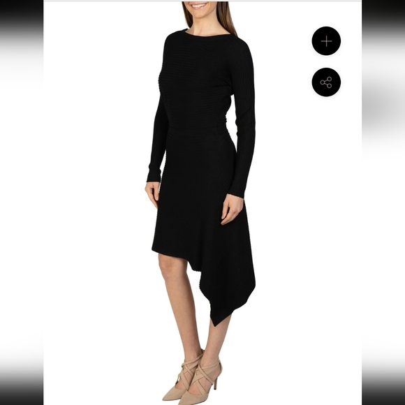 Love Token Dresses & Skirts - New!Love Token Black Asymmetrical Knit Sweater Dress Long Sleeves Sz Med